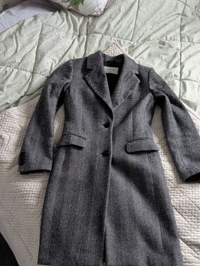 Babaton Gray Herringbone Wool Pea Coat